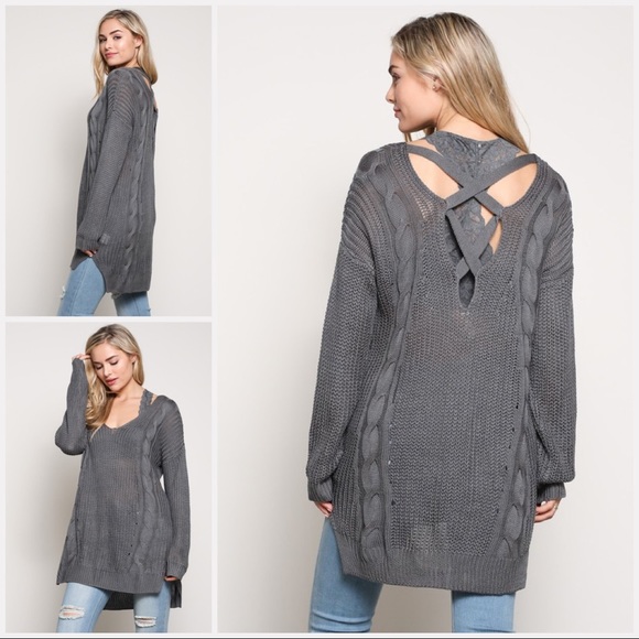 High-Low Cross Back Sweater - Picture 3 of 7